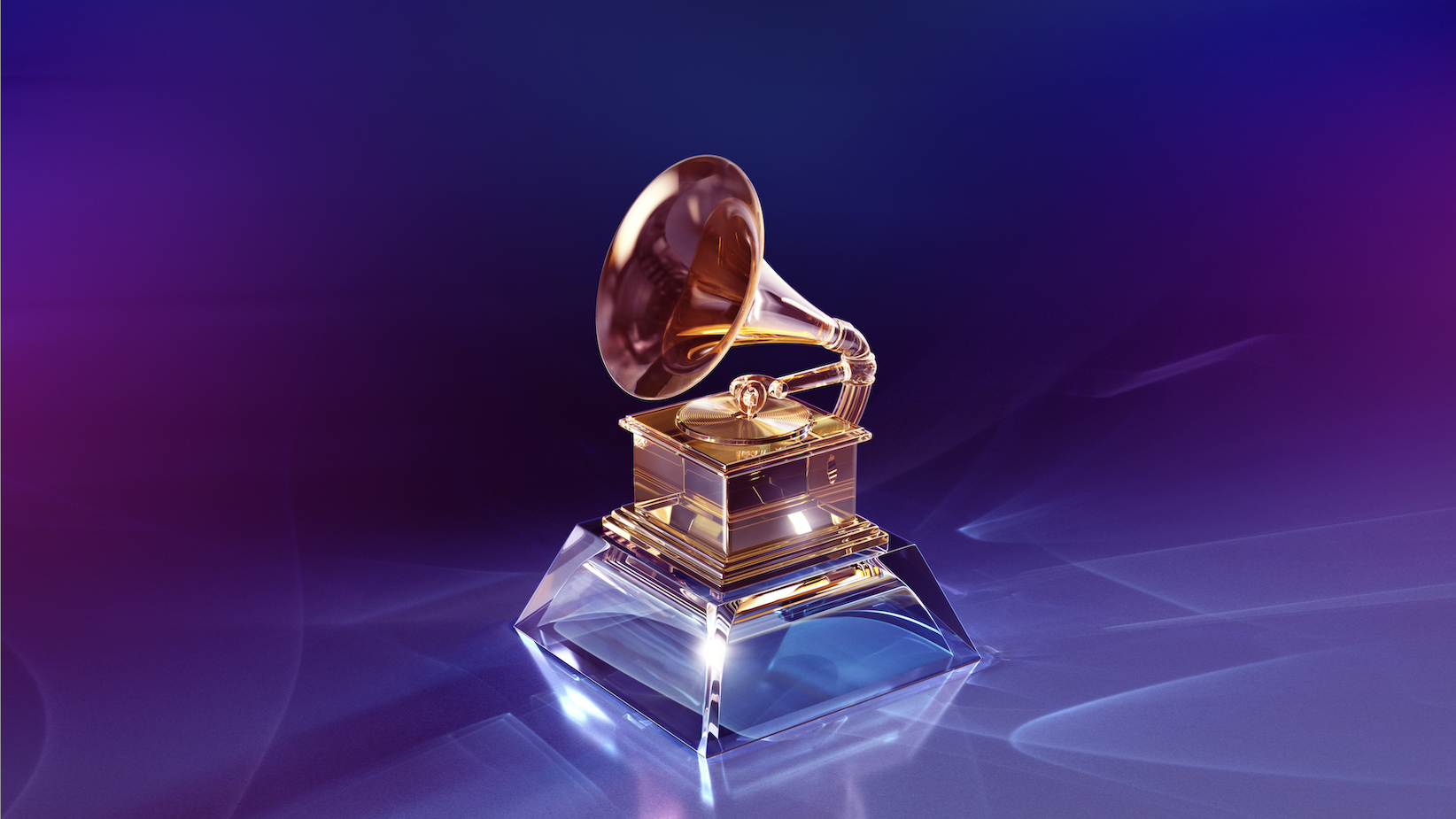 Photo of GRAMMY Award trophy on purple background